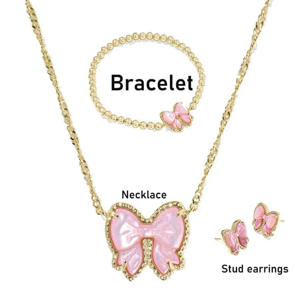 Kendra Scott Haley Bow Blush Pearl Mother-of-Pearl Necklace Set (Gold Bracelet) - Picture 1 of 4